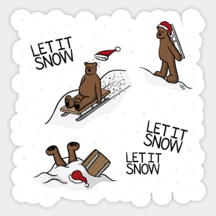 Let It Snow Sledding Bears Winter Christmas Digital Illustration Sticker